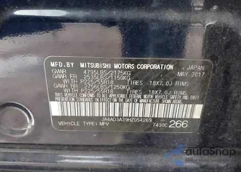 2017 Mitsubishi Outlander Se z USA, uszkodzony, nr VIN JA4AD3A39HZ054269